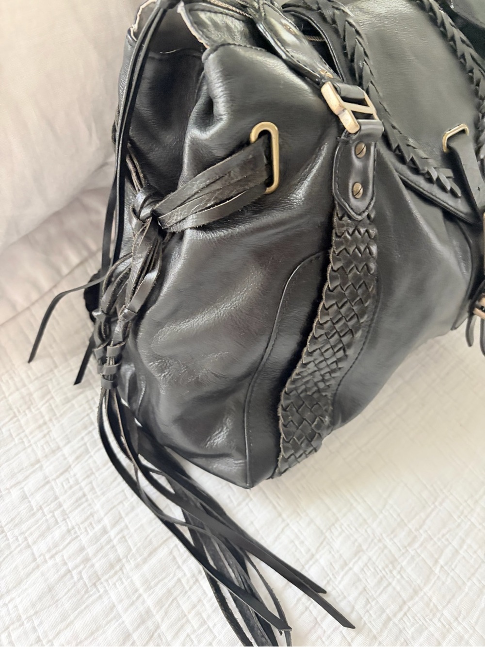 Cole Haan Black Braided Leather Tote Handbag “Sierra Spug” - Picture 4 of 11